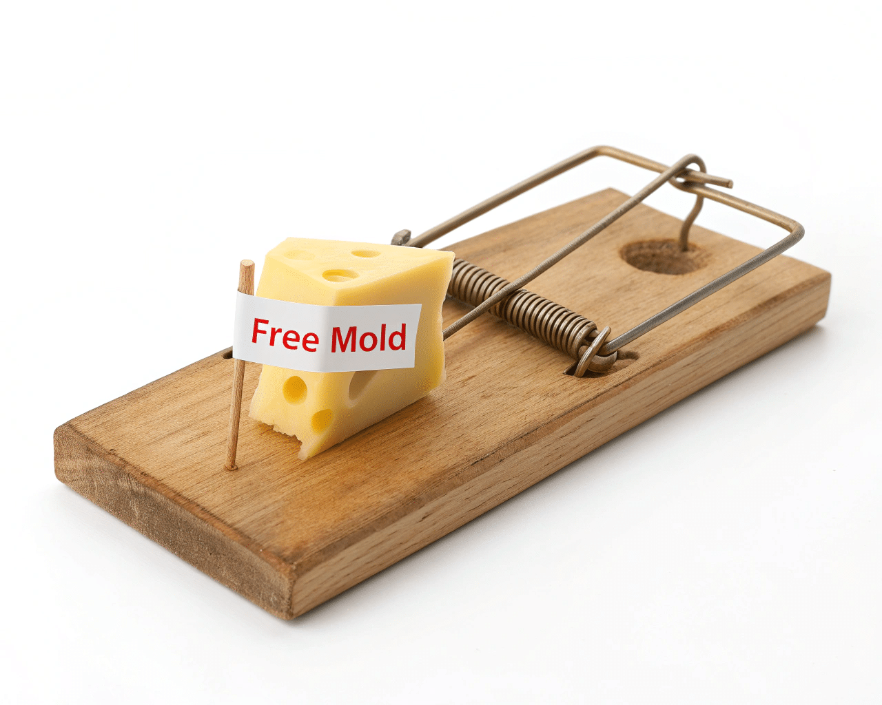 A Mouse Trap Baited With A Piece Of Cheese Labeled &Quot;Free Mold&Quot;