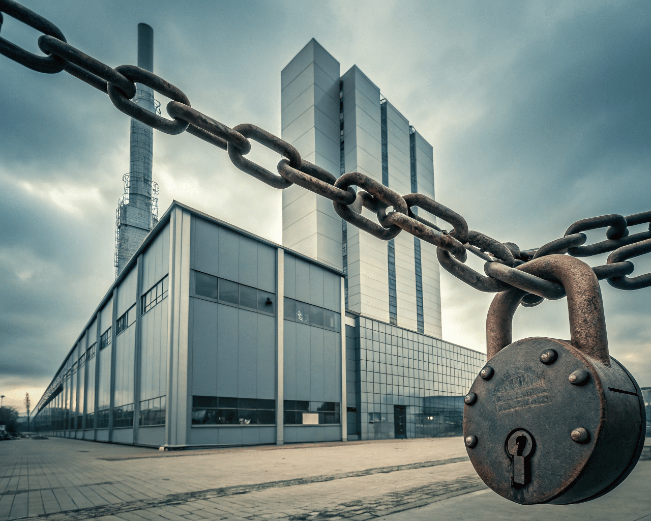 Chains Wrapped Around A Factory, Showing A Brand Is Locked In
