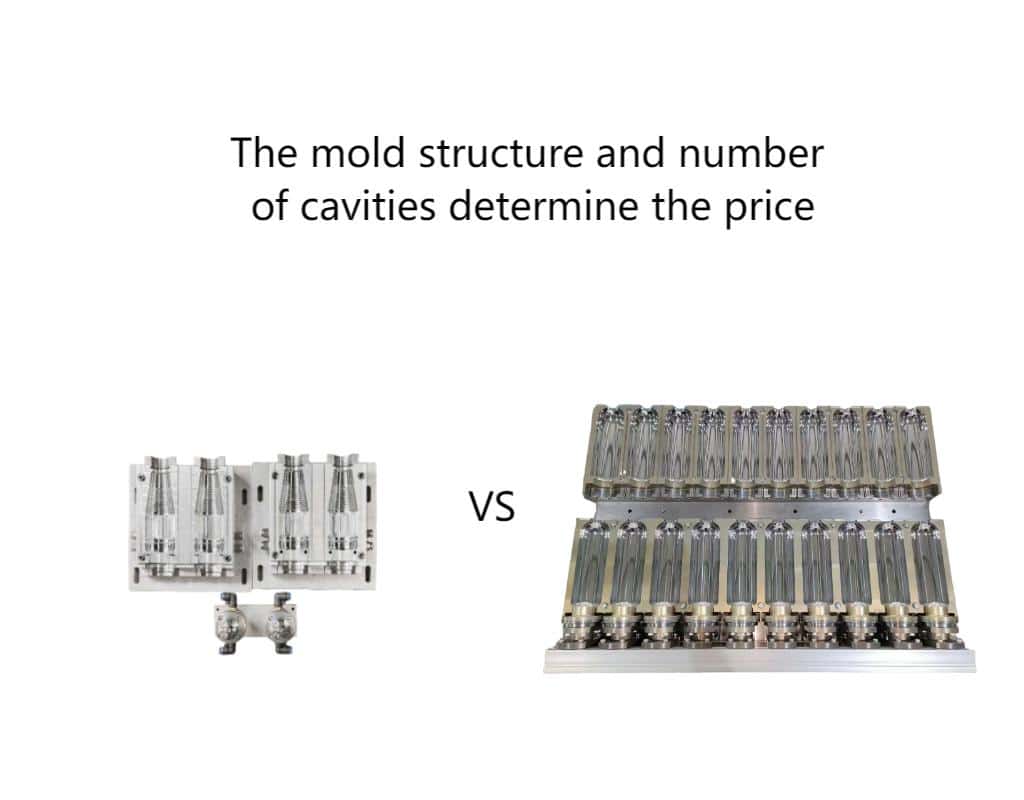 A Collage Showing Mold Steel, A Complex Bottle Design, And A Multi-Cavity Mold
