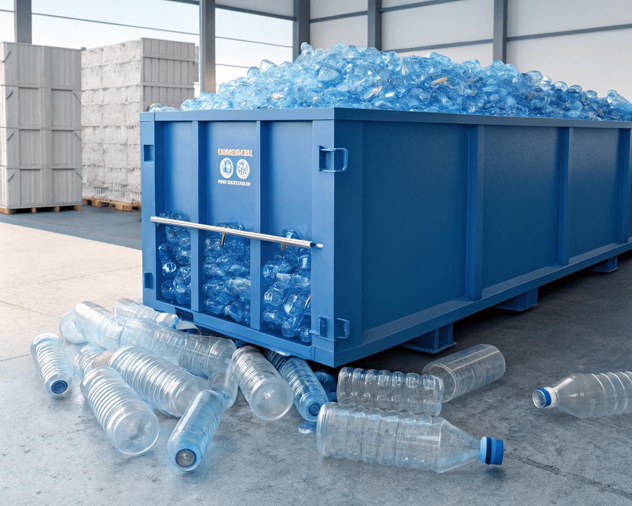 A Large Bin Overflowing With Scrapped, Defective Plastic Bottles.