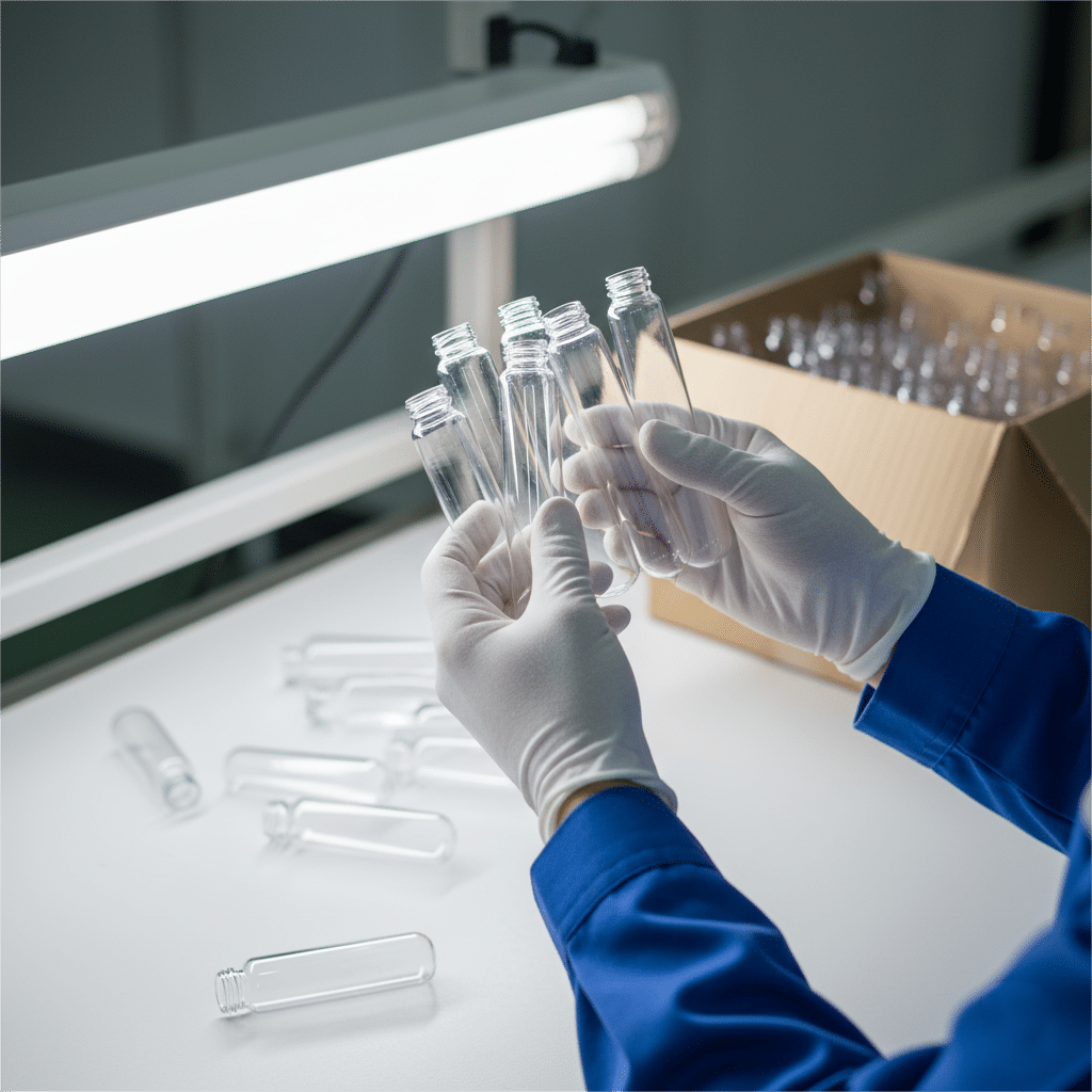 A Close-Up Inspection Of Pet Preforms For Quality Control