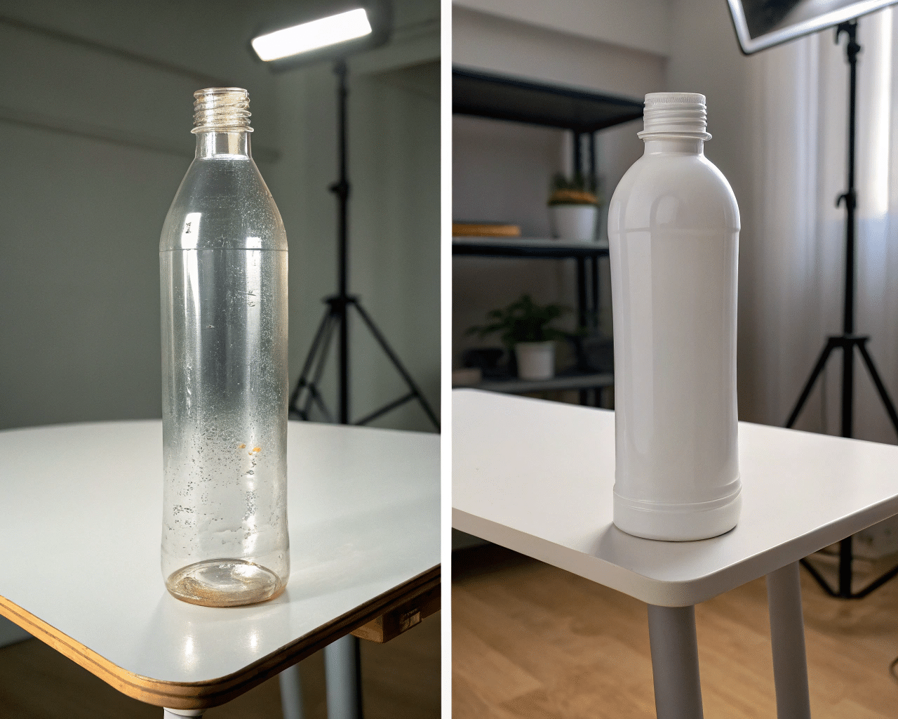 A Photo Showing A Warped Pp Bottle Next To A Perfectly Formed One