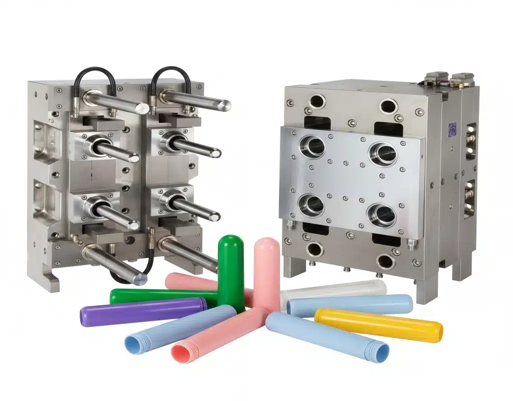 Close-Up Shot Of Various Pet Preforms With Different Colors And Sizes.