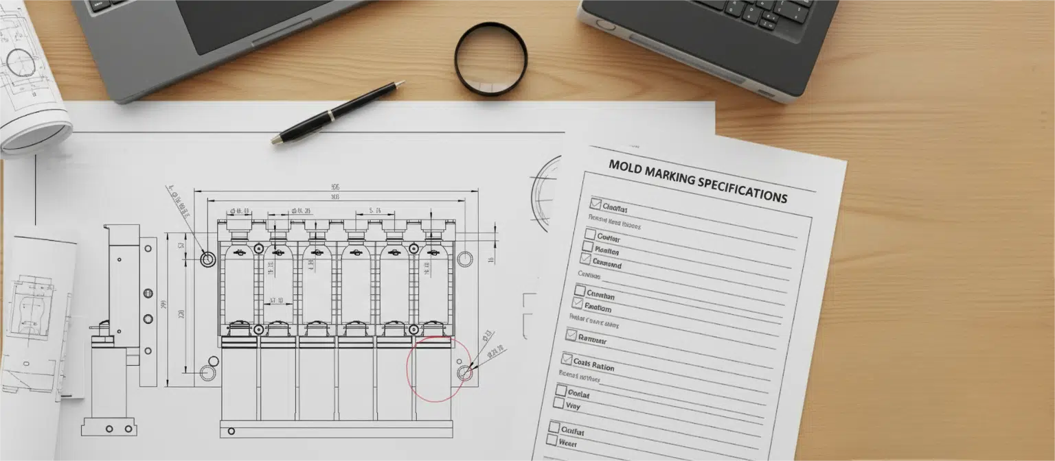 An Image Of A Checklist On A Clipboard Next To A Technical Drawing Of A Blow Mold.