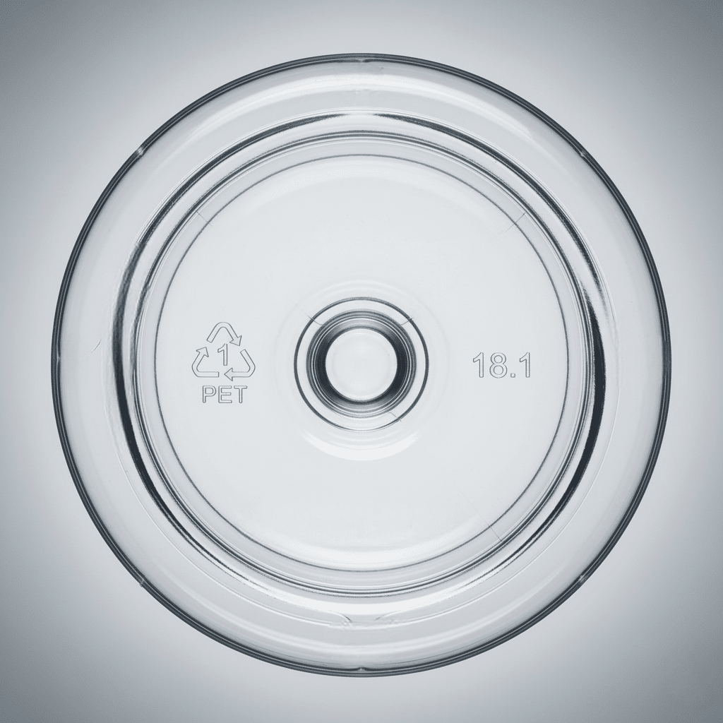 A Final, Clean Image Of A Perfect Bottle Base With All Markings (Recycling, Cavity, Logo) Clearly Visible And Well-Executed.