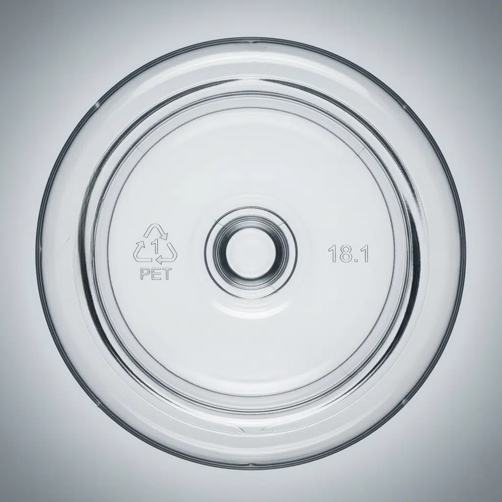 A Final, Clean Image Of A Perfect Bottle Base With All Markings (Recycling, Cavity, Logo) Clearly Visible And Well-Executed.