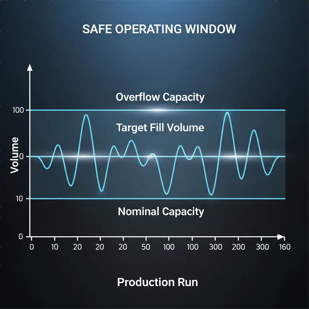 A Graph Showing The Safe Operating Window Between Nominal, Fill, And Overflow Capacities