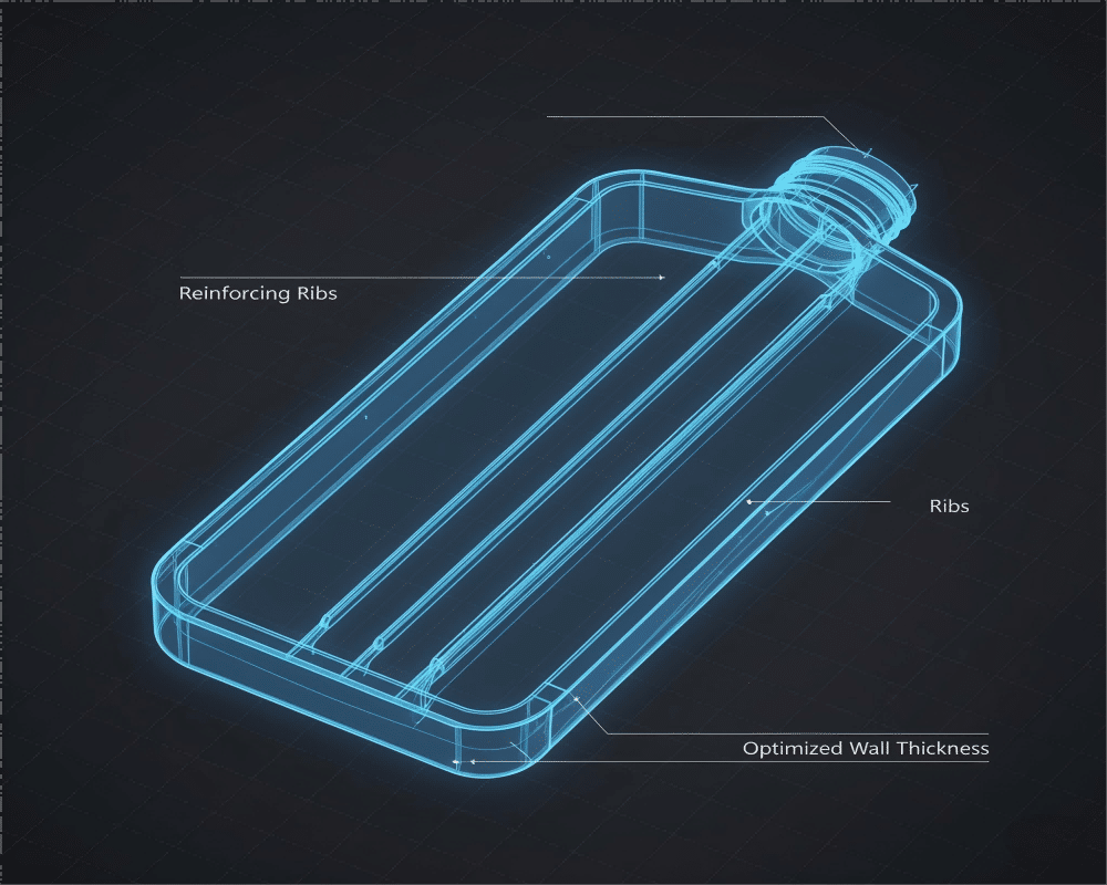 A Cad Drawing Showing Structural Ribs Inside A Flat Bottle Design.