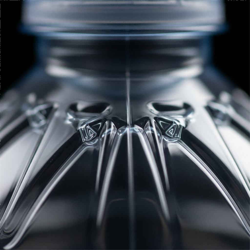 A Close-Up Shot Showing The Detailed Reinforcing Ribs On The Shoulder Of A Pet Bottle