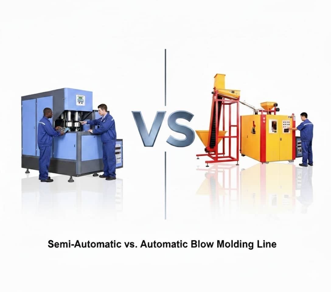 A Comparison Image Of A Semi-Automatic Blowing Machine Vs. A Fully-Automatic One