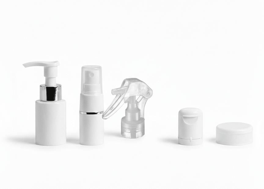 A Gallery Of Different 28/410 Compatible Caps Like Pumps, Sprayers, And Flip-Tops