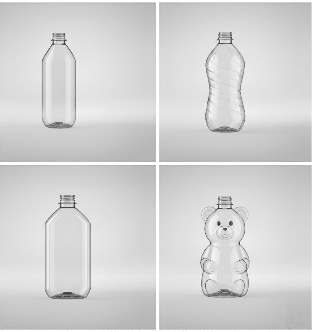 A Uniquely Shaped Bottle Next To A Standard Bottle