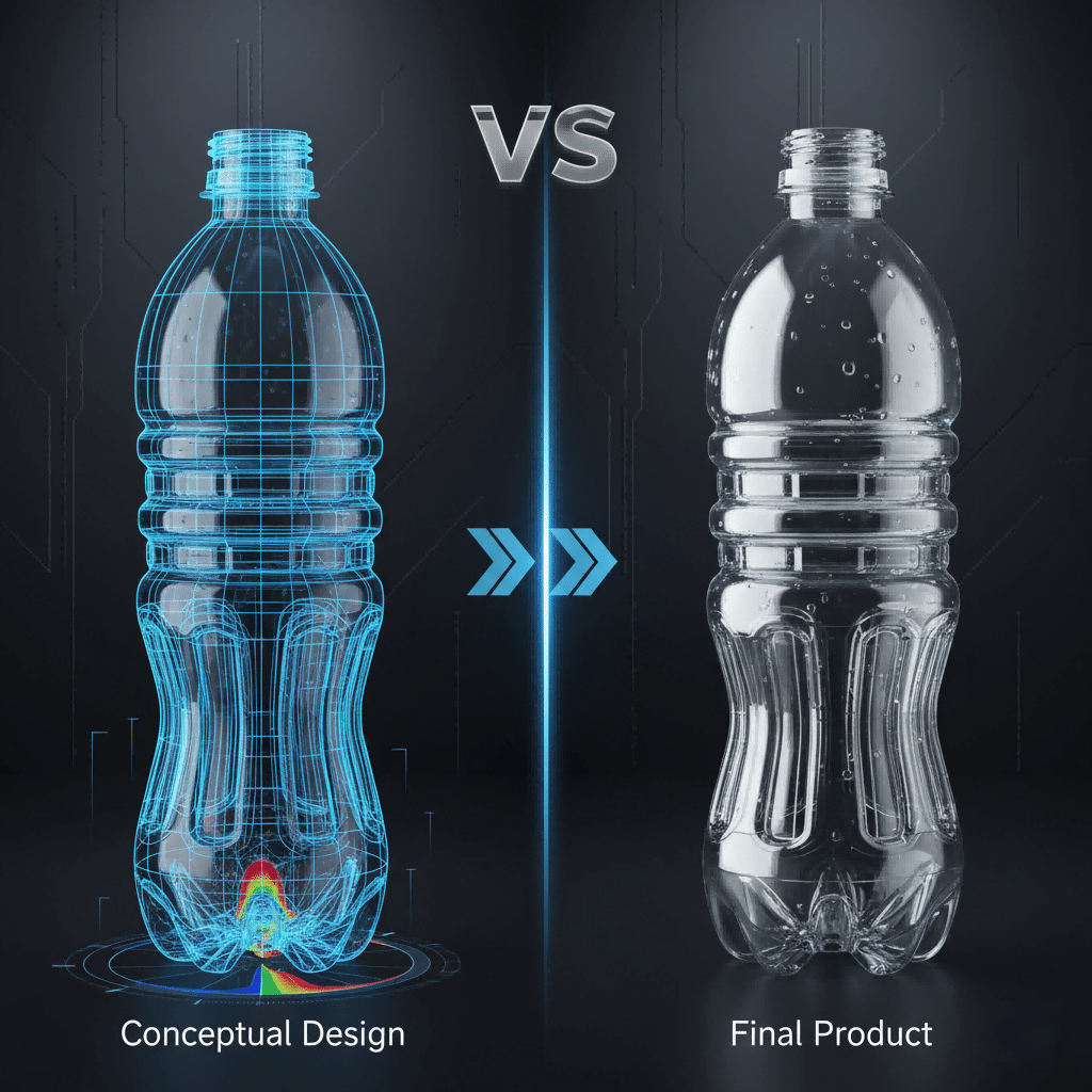 Cad Drawing Of A Pet Bottle Next To A Real Bottle