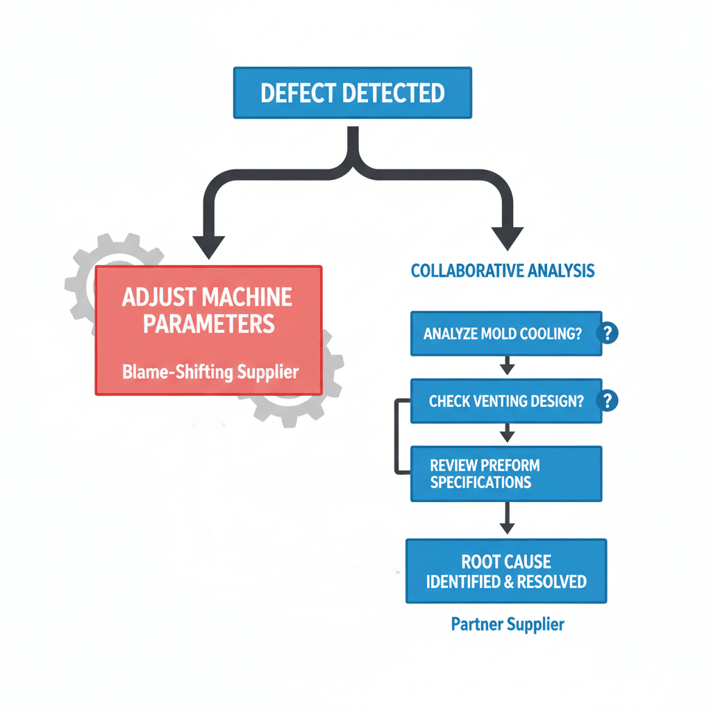 A Flowchart Showing A Complex Decision Path For Troubleshooting, Leading Away From Just &Quot;Adjust Machine&Quot;.