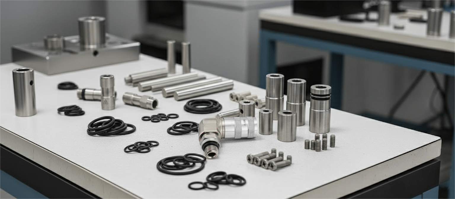 A Complete Mold Spare Parts Kit Laid Out