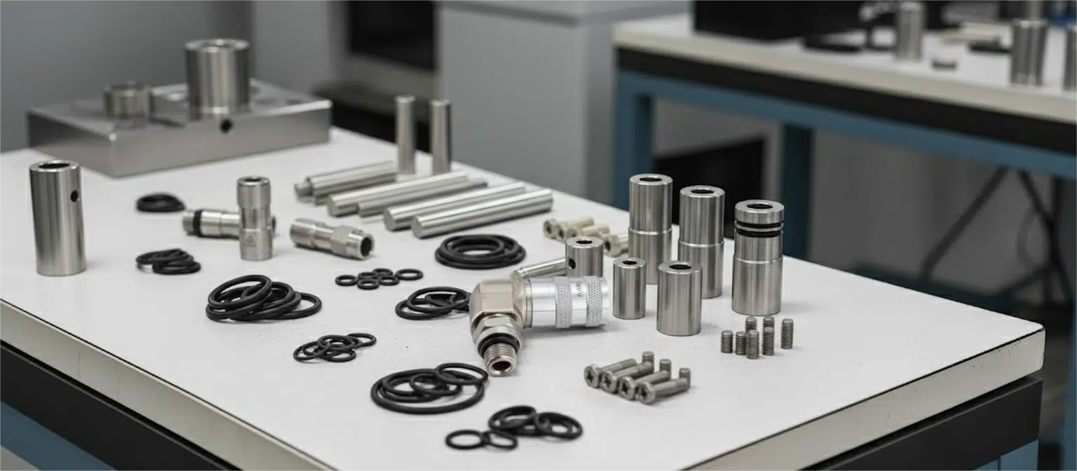 A Complete Mold Spare Parts Kit Laid Out