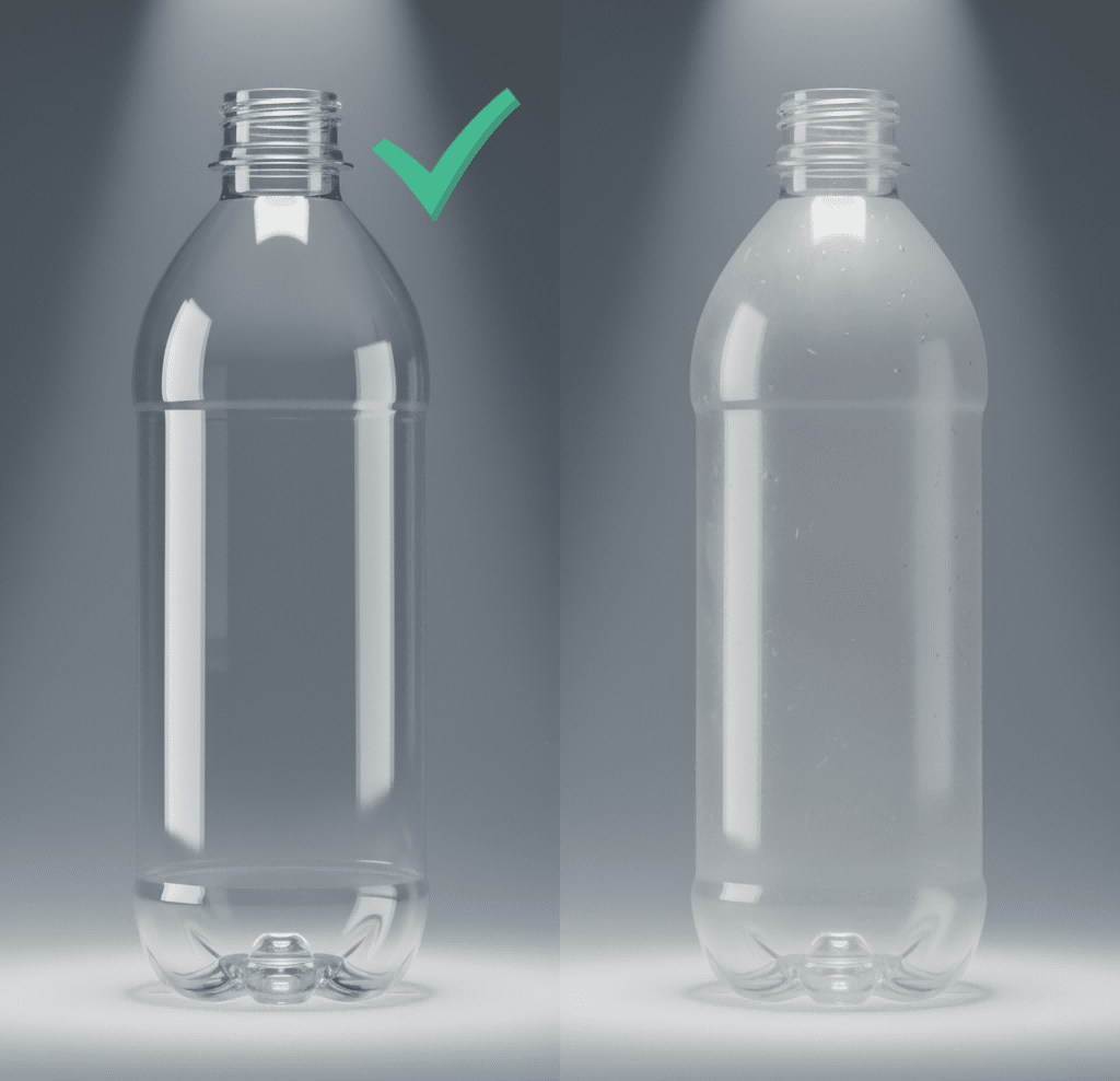 A Side-By-Side Comparison Of A Crystal-Clear Pet Bottle And A Hazy, Cloudy Pet Bottle.