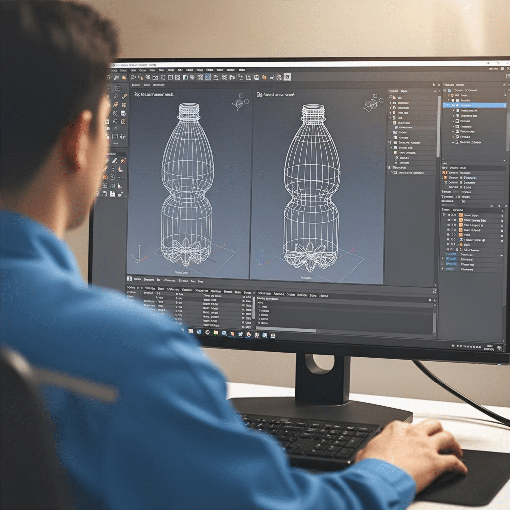 An Engineer Analyzing A Bottle'S Tco On A Computer