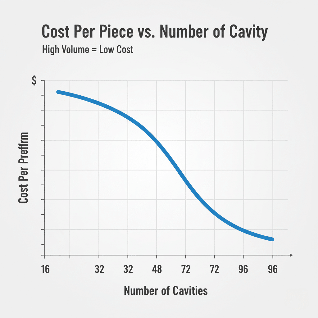 Graph Showing Cost Per Preform Decreasing As Cavitation Increases