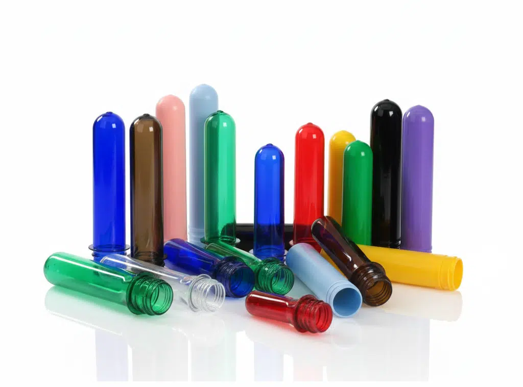A Collection Of Pet Preforms With Different Neck Sizes And Colors