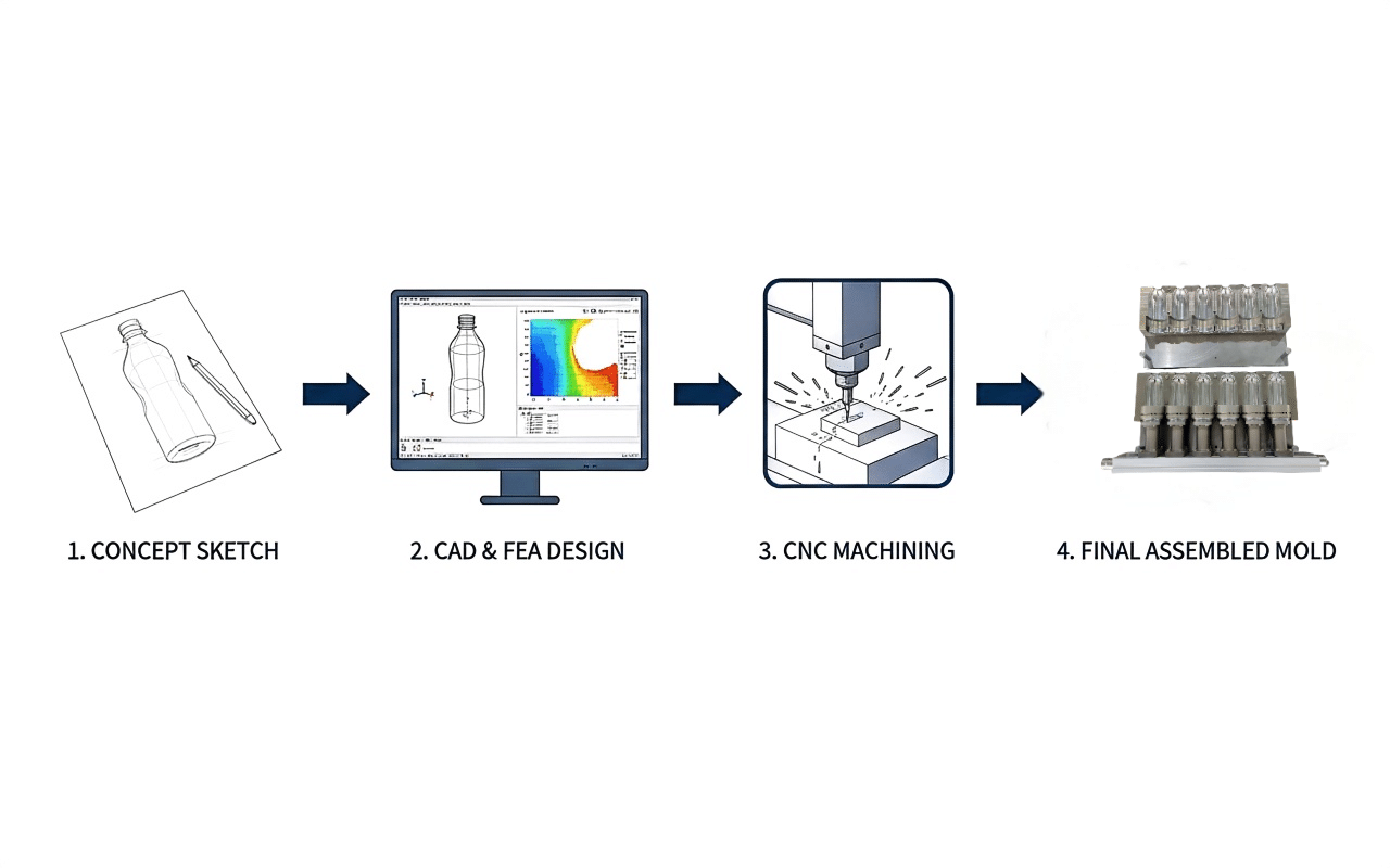 A Flowchart Showing The Process From Sketch To 3D Model To Cnc Machine To Final Mould
