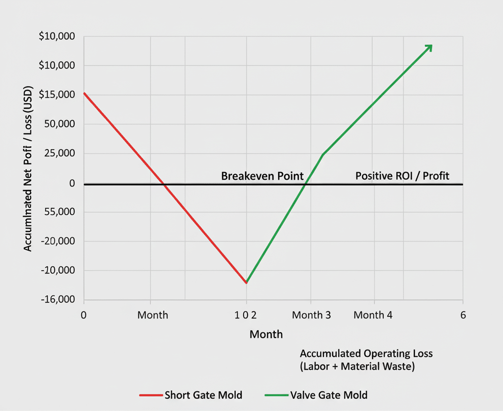 Alt Text: An Roi Growth Chart Showing The Valve Gate Mold Investment Paying For Itself In 2 Months