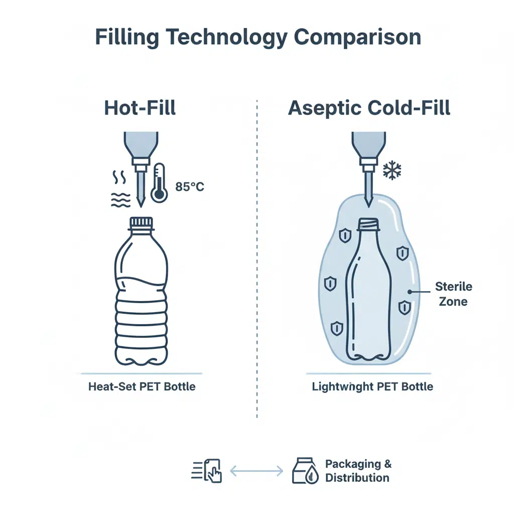 A Diagram Showing Hot-Fill Bottle Processing Vs Aseptic Cold-Fill Processing