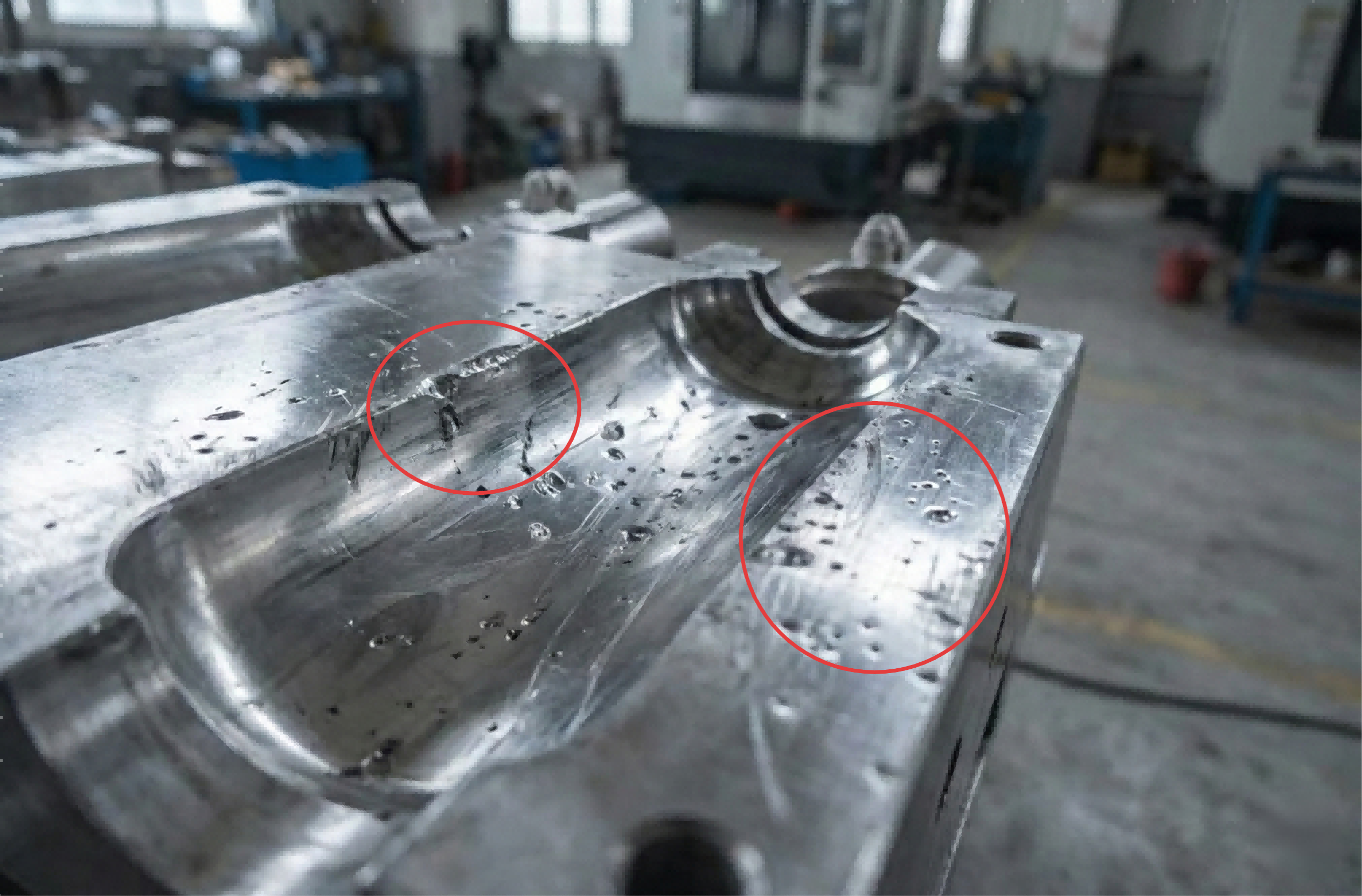 Close Up Of A Damaged Pet Blow Mold Cavity Showing Wear And Tear